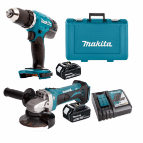 Makita aku set bušilica i ugaona brusilica sa 2x baterije 3Ah i brzim punjačem DDF-DGA Kit