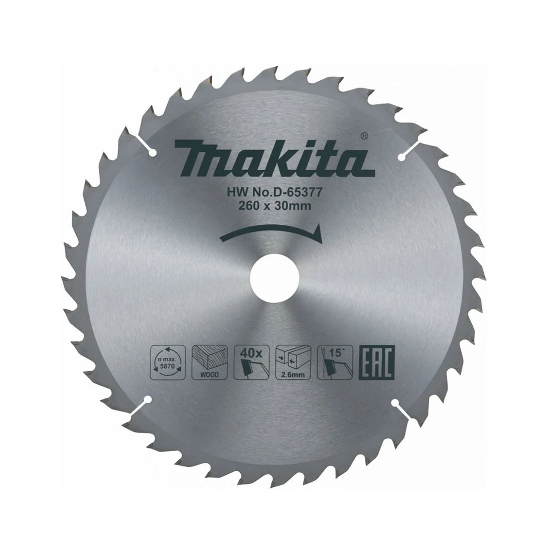 d-65377 Makita rezni list za drvo TCT 260x30mm 40z D-65377