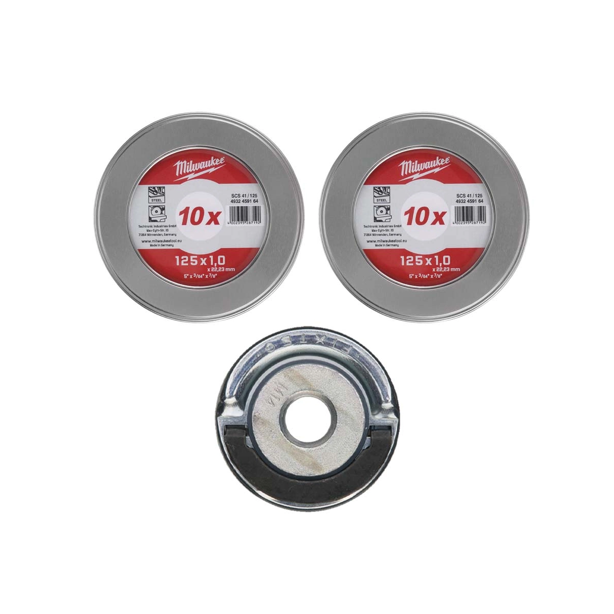 Milwaukee¸20-dijelni set reznih ploča 125x 1.0 mm Milwaukee 20-dijelni set reznih ploča 125x 1.0 mm + FIXTEC matica
