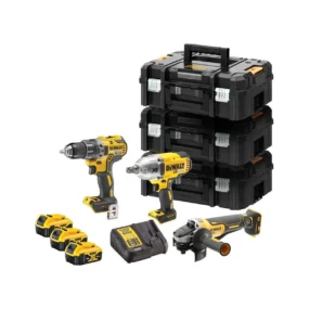 DeWALT set aku bušilica, aku udarni odvijač i aku brusilica BRUSHLESS 18V 3x5Ah DCKM009