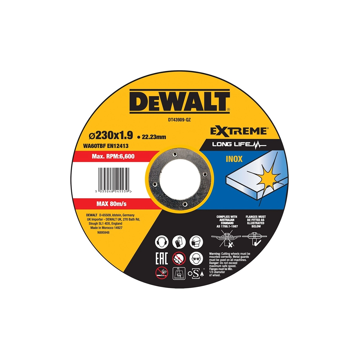 DeWALT rezna ploča za inox 230 x 1.9 x 22.23 mm DT43909-QZ DeWALT rezna ploča za inox 230 x 1.9 x 22.23 mm DT43909-QZ