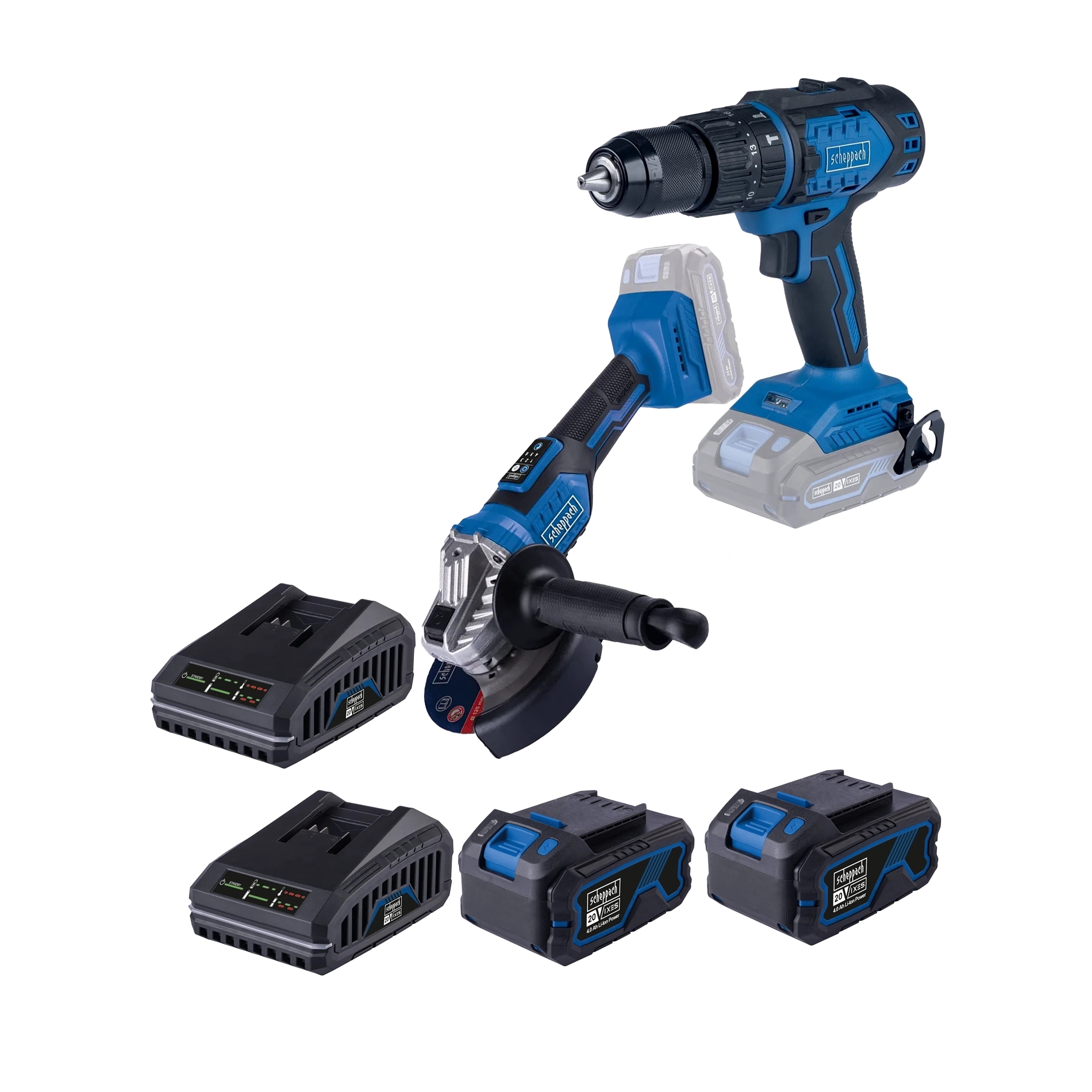 XSS4 22 Scheppach aku set udarni odvijač i aku ugaona brusilica Brushless XSS4-2